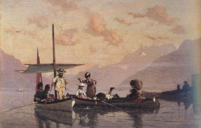 Francois Bocion The Artist with His Family Fishing at the Lake of Geneva (nn02) Norge oil painting art